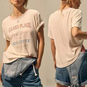 Anthropologie Pilcro Ringer Graphic Tee Small Grand Plage Biarritz Semi Sheer